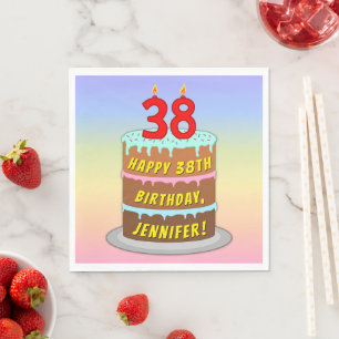 Guardanapo De Papel 38.º aniversário: Bolo e Velas Divertidas + Nome P