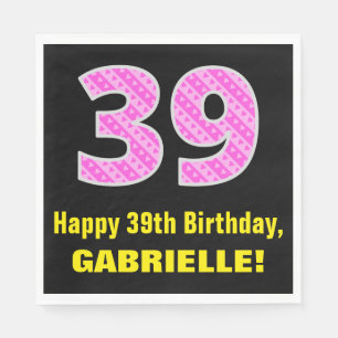 Guardanapo De Papel 39.o aniversário: Listras e Corações Rosa "39"