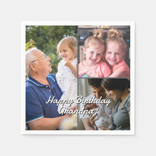 Guardanapo De Papel 3-Photo Custom Party Napkins Personalized Text (Frente)