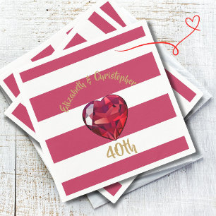Guardanapo De Papel 40º Aniversário Vermelho Striped Elegante