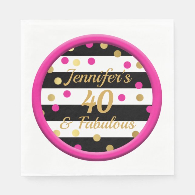 Guardanapo De Papel 40 e Fabuloso Aniversário Rosa Quente Napkins 6,5" (Frente)