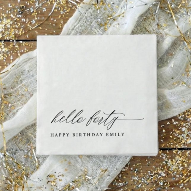 Guardanapo De Papel 40th Birthday Party Hello 40 Modern Milestone (40th birthday party napkins - modern elegant black and white hello forty birthday party decor.)