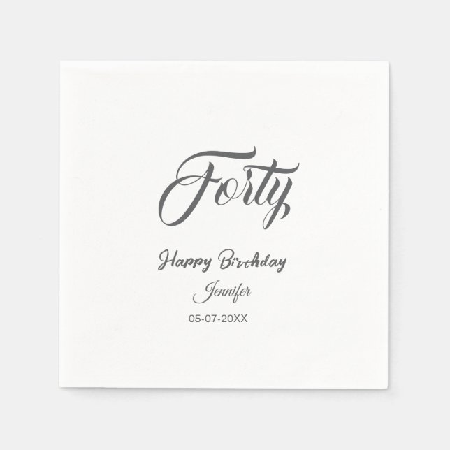 Guardanapo De Papel 40th forty letterbirthday add name date year gray  (Frente)
