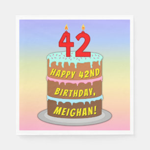 Guardanapo De Papel 42º Aniversário: Bolo e Velas Divertidas + Nome Pe