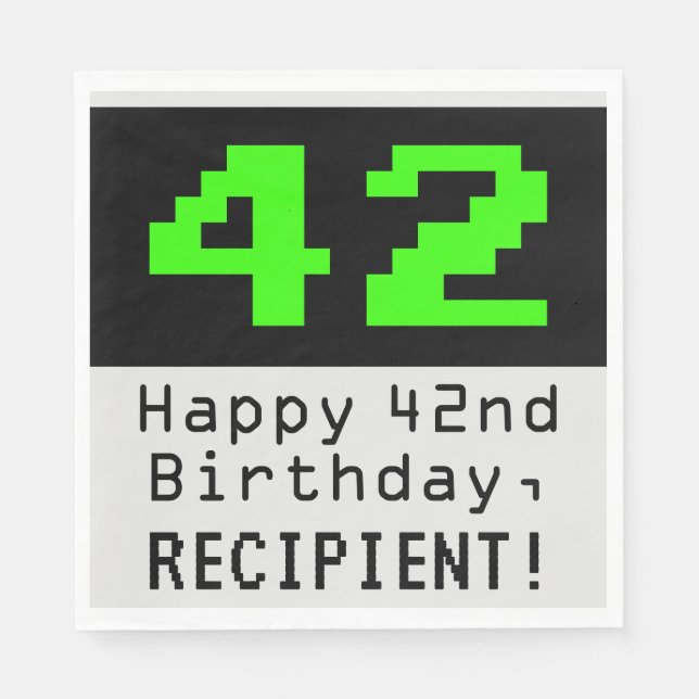 Guardanapo De Papel 42º Aniversário - Estilo Nerdy / Geeky "42" & Nome (Frente)