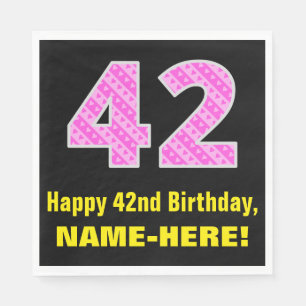 Guardanapo De Papel 42º Aniversário: Listras e Corações Rosa "42" 