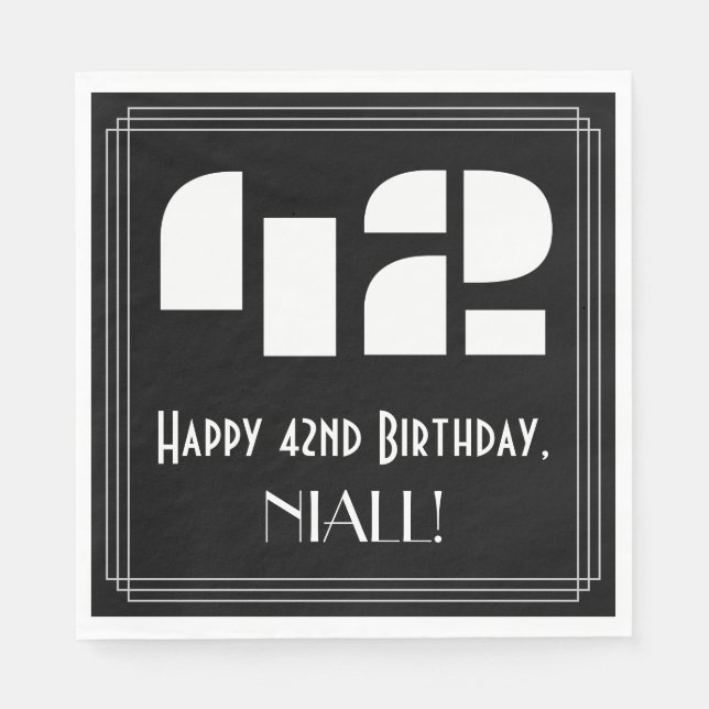 Guardanapo De Papel 42.º Aniversário: Art Deco Inspirou "42" + Nome (Frente)