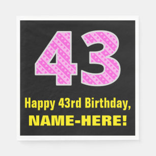 Guardanapo De Papel 43º Aniversário: Listras e Corações Rosa "43" 