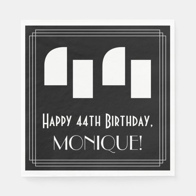 Guardanapo De Papel 44 Aniversário: Art Deco Inspirou "44" + Nome (Frente)
