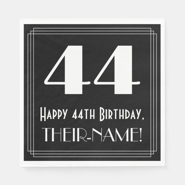 Guardanapo De Papel 44 Aniversário ~ Arte Deco Inspirou "44", Nome (Frente)