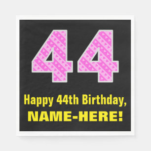 Guardanapo De Papel 44 Aniversário: Listras e Corações Rosa "44" +