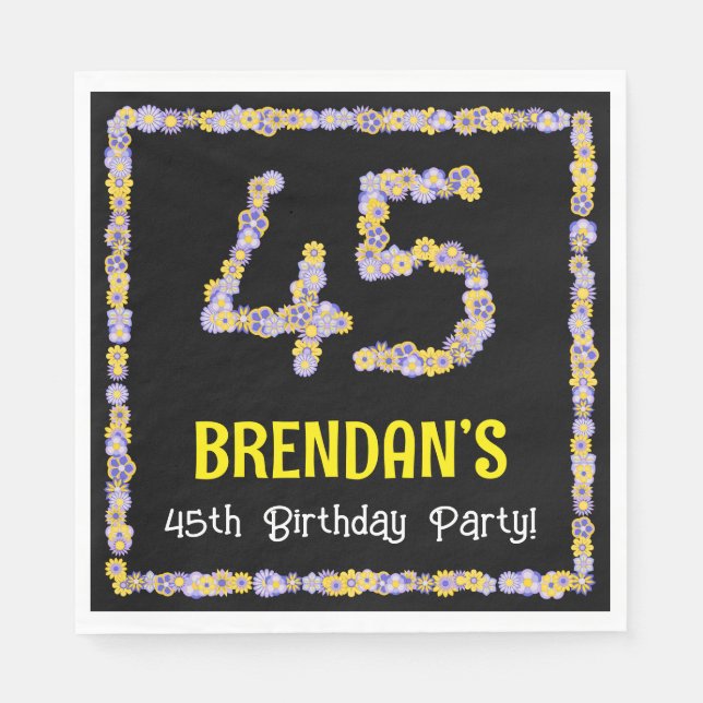 Guardanapo De Papel 45.o Aniversário: Número de Flores, Nome Personali (Frente)