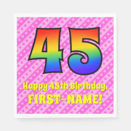 Guardanapo De Papel 45.o aniversário: Stripes e corações cor-de-rosa,