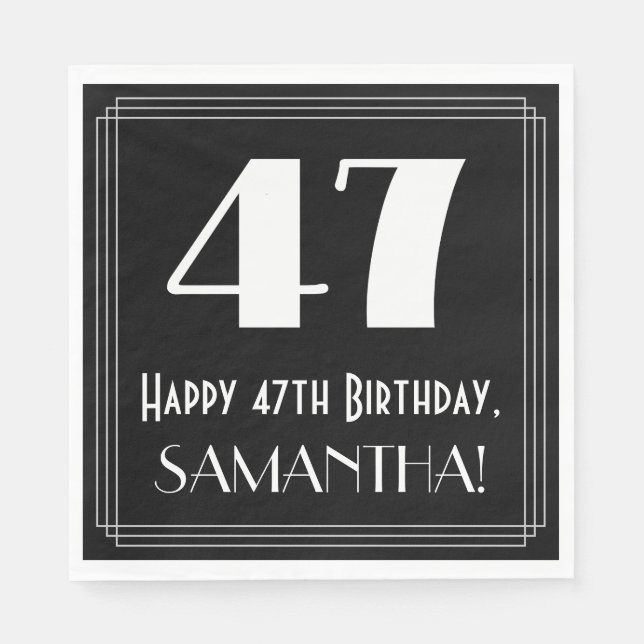 Guardanapo De Papel 47º Aniversário ~ Arte Deco Inspirou "47", Nome (Frente)