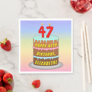 Guardanapo De Papel 47.º aniversário: Bolo e Velas Divertidas + Nome P