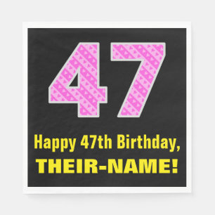 Guardanapo De Papel 47.o aniversário: Listras e Corações Rosa "47" 