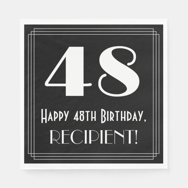 Guardanapo De Papel 48º aniversário ~ Arte Deco Inspirou "48", Nome (Frente)
