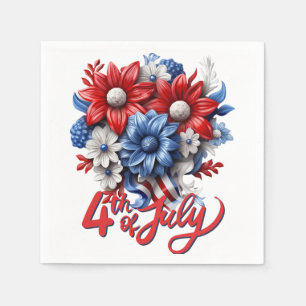 Guardanapo De Papel 4 de julho Flores em Branco Vermelho e Patriótico