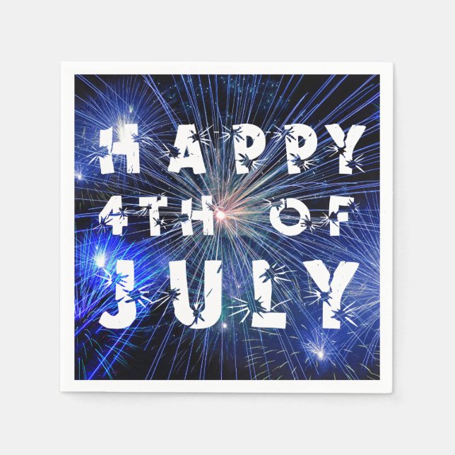 Guardanapo De Papel 4 de julho fogos de artifício em Blue Hue Happy 4 (Frente)