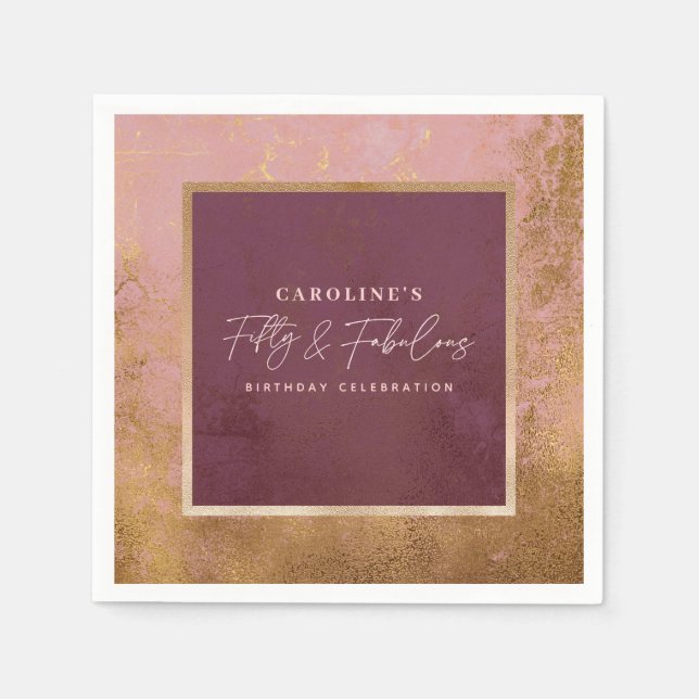 Guardanapo De Papel 50ª Festa de aniversário Dourada e rosa (Frente)