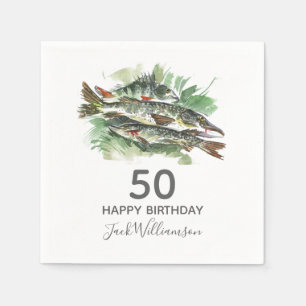 Guardanapo De Papel 50ª Festa de aniversário Pesca Peixe Aquarela