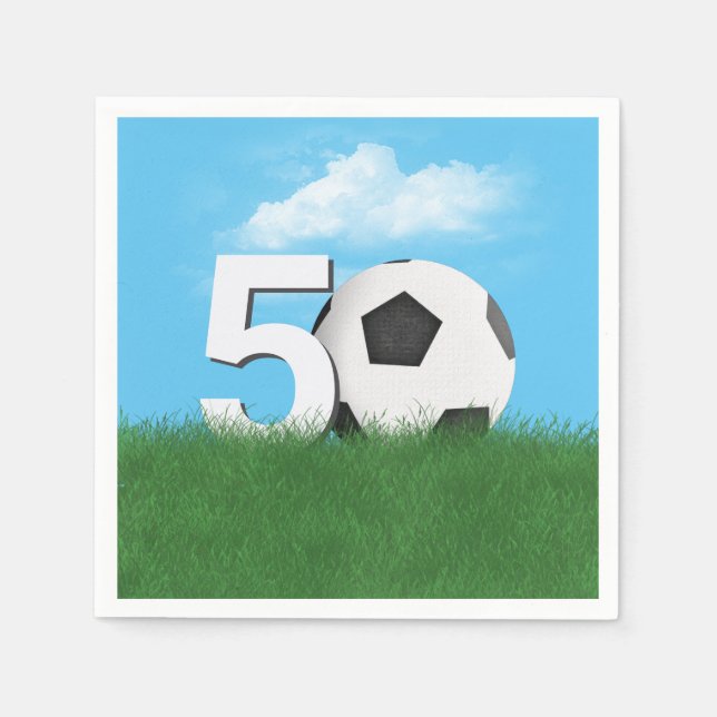 Guardanapo De Papel 50º Aniversário da Bola de Futebol na Grama Verde (Frente)