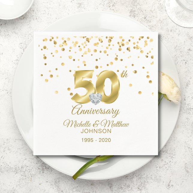 Guardanapo De Papel 50º aniversário de casamento do Ouro personalizado (Personalized 50th Golden Wedding Anniversary Napkins)