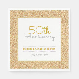Guardanapo De Papel 50º aniversário de casamento Faux Dourado Glitter