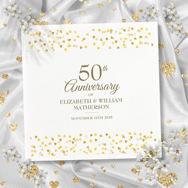 Guardanapo De Papel 50º aniversário Dourado Amor Corações Confetti (50th Anniversary Gold Love Hearts Confetti Napkins)