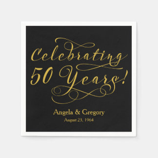 Guardanapo De Papel 50º Aniversário Personalizado Dourado Negro