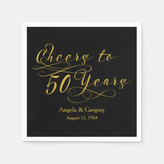 Guardanapo De Papel 50º Aniversário Personalizado Dourado Negro
