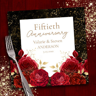 Guardanapo De Papel 50º aniversário Red Dourado Floral Napkins