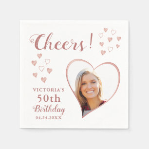 Guardanapo De Papel 50º Aniversário Rosa de Foto Personalizada Dourada