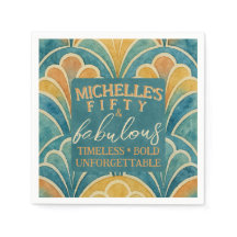 50º Aniversário Teal e Dourado Estilo de Deco de A