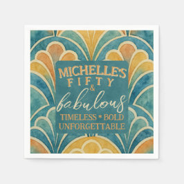 Guardanapo De Papel 50º Aniversário Teal e Dourado Estilo de Deco de A