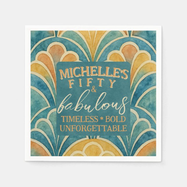 Guardanapo De Papel 50º Aniversário Teal e Dourado Estilo de Deco de A (Frente)