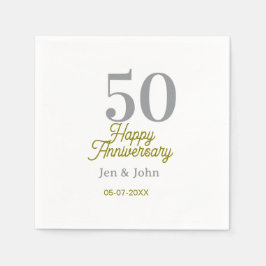 Guardanapo De Papel 50º feliz aniversário nome data prata ouro data