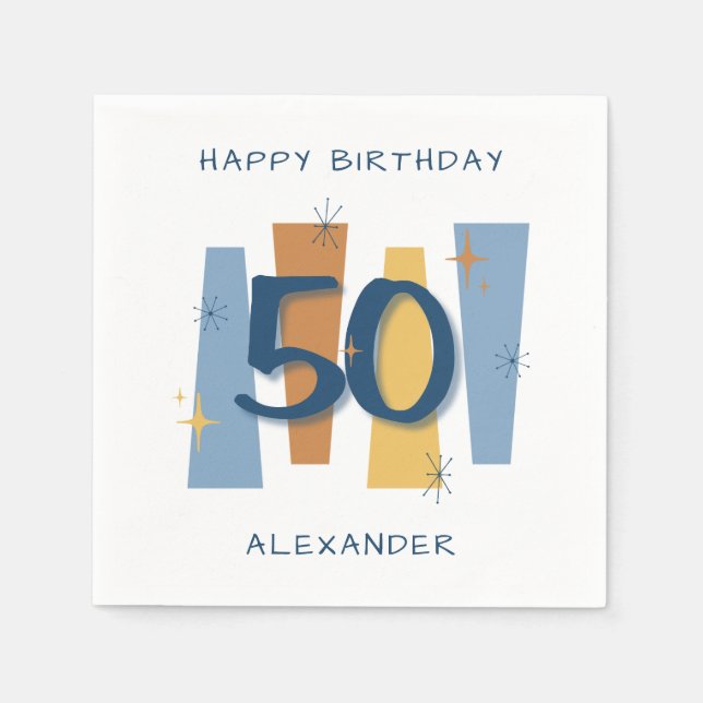 Guardanapo De Papel 50.º aniversário do Azul Moderno do Século Médio (Frente)