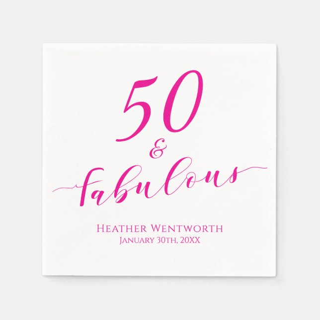 Guardanapo De Papel 50 and Fabulous Fiftieth Birthday Pink Name Date  (Frente)
