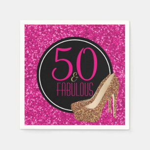 Guardanapo De Papel 50 & aniversário do rosa Dourado fabuloso do
