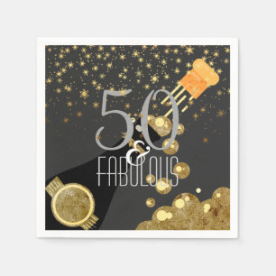 Guardanapo De Papel 50 & aniversário Dourado preto fabuloso de