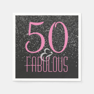 Guardanapo De Papel 50 & aniversário elegante preto fabuloso do rosa