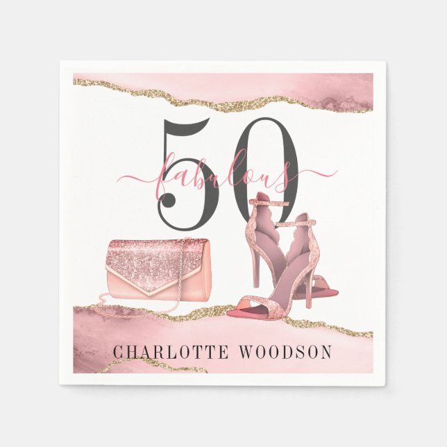 Guardanapo De Papel 50 Calçados Dourados, Fabulosos, Rosa, de dança de (Frente)