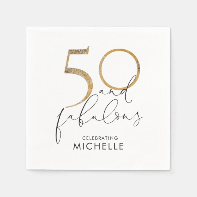 Guardanapo De Papel 50 e Dourado branco preto fabuloso personalizado (Frente)
