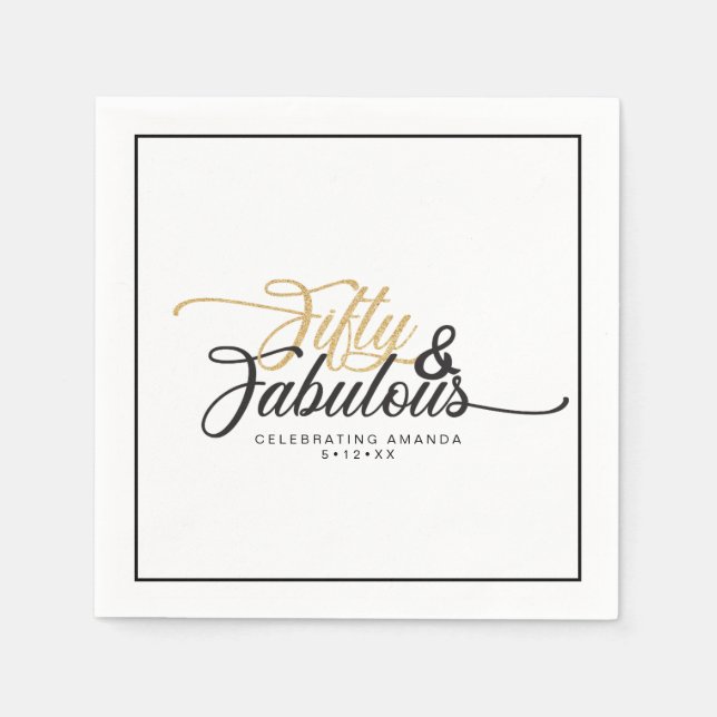Guardanapo De Papel 50 e Fabulosa Festa de aniversário a preto e Doura (Frente)