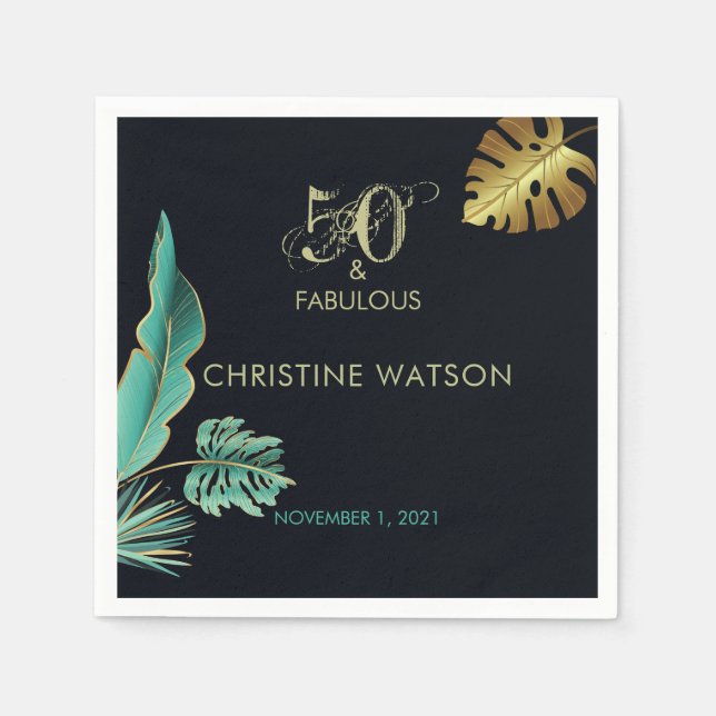 Guardanapo De Papel 50 e Fabulosa Festa de aniversário de Folhas Doura (Frente)