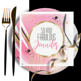 Guardanapo De Papel 50 e Fabuloso aniversário moderno Dourado preto ro