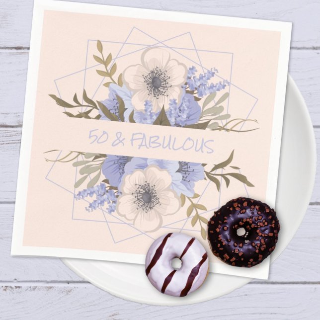 Guardanapo De Papel 50 e Fabuloso Pastel Violeta Cinco Rosa Selvagens  (Easily personalize this pastel wild rose paper napkin design for a birthday or other occasion. )