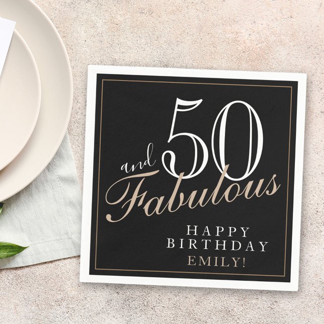 Guardanapo De Papel 50 e Fabuloso Script Elegante Preto 50.º Aniversár (Criador carregado)