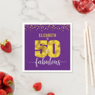 Guardanapo De Papel 50 e fabulosos pontos de ouro roxo de aniversário